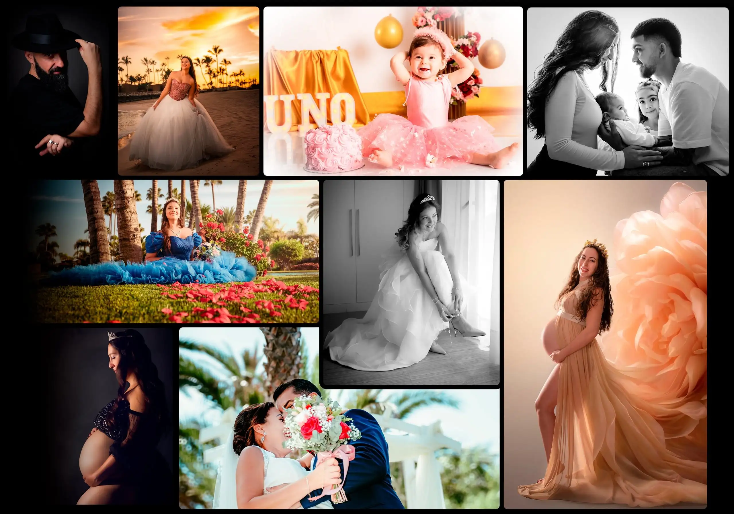Collage de sesiones fotográficas de MagIArt en Gran Canaria.